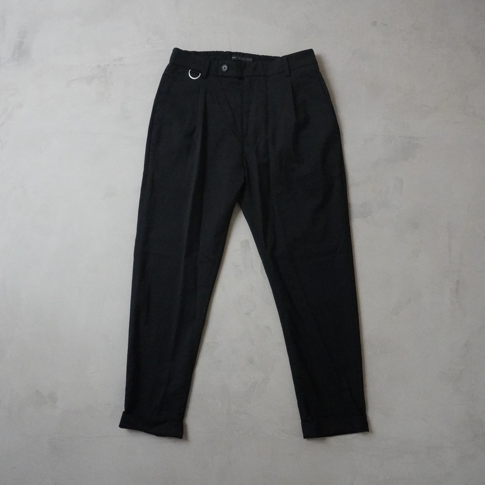 Low Brand Riviera Elastic 33 Mens Black Wool Pleated Italian Pants Designer
